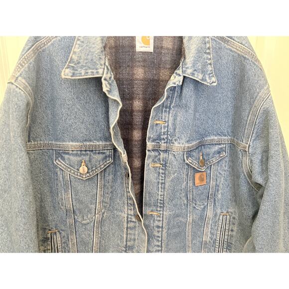 Carhartt J11 DST Vintage 2005 Denim Jean Jacket Flannel Lined Men's - Picture 3 of 4